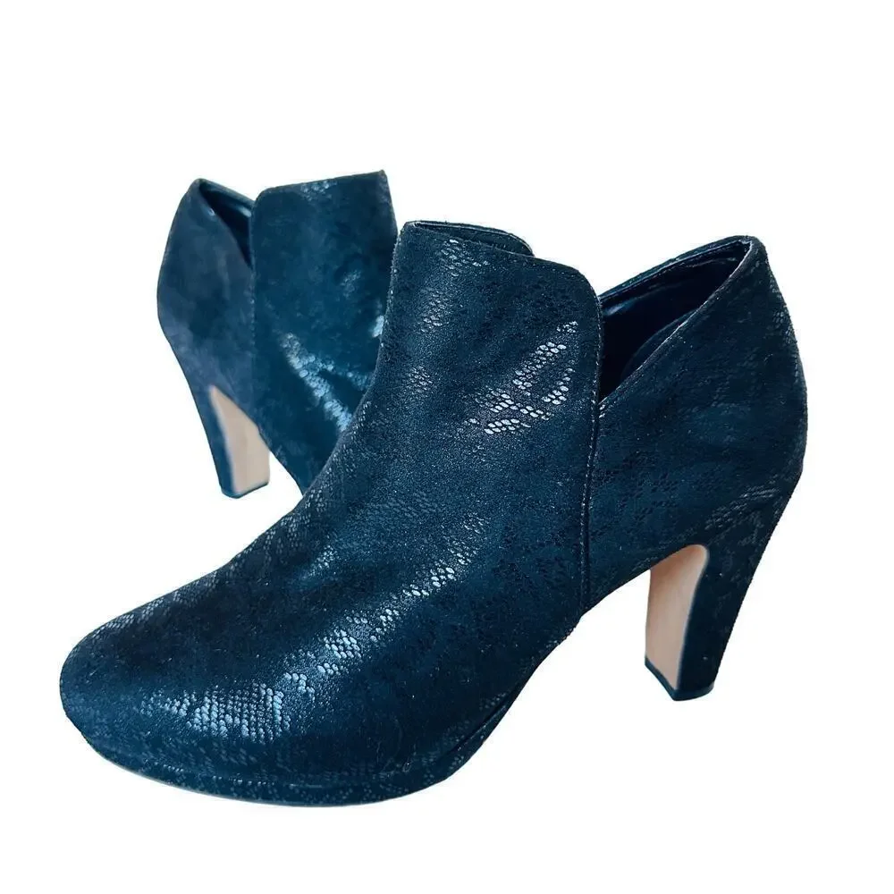 Giada Women's Black Textured Ankle Booties Size 9 Chic High Heel Style